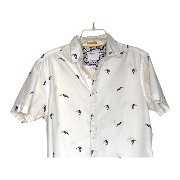 Denim & Flower Ricky Singh Mens M White Cotton Toucan Print Short-Sleeve Shirt - Picture 3 of 7